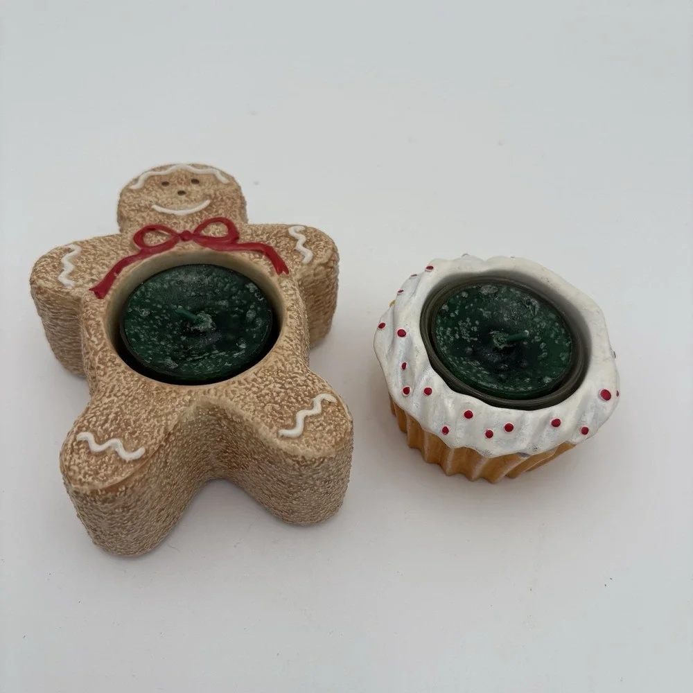 YANKEE CANDLE - Gingerbread Man And Cupcake tea light / votive holder Set Of 2